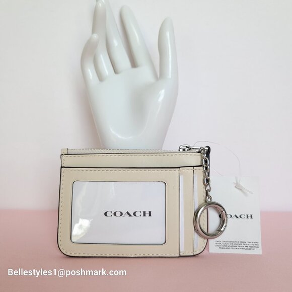 COACH Mini Skinny ID Card Case in Signature Canvas & Leather -White/Chalk color⭐ - Picture 9 of 16